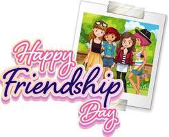 Happy Friendship Day logo with a photo of teenagers vector