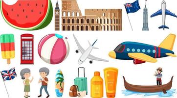 Set of summer vacation objects and elements vector