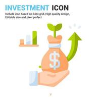 Investment icon vector with flat color style isolated on white background. Vector illustration money bag sign symbol icon concept for business finance industry company apps web and all project