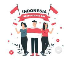 en el espíritu del día de la independencia de indonesia, los jóvenes conmemoran el día de la independencia de indonesia. 17 de agosto de 1945 vector