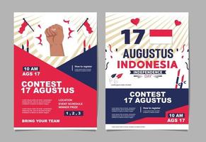 17 de agosto espíritu del día de la independencia de indonesia. 2 jóvenes celebran el día de la independencia portando banderas, símbolo del espíritu independentista. usar para pancartas y fondos vector