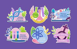 conjunto de pegatinas del día internacional de la mujer y la niña en la ciencia vector