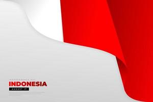 estilo plano del día de la independencia de indonesia con bandera indonesia realista. fondo del día de la independencia vector