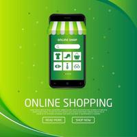 Green Realistic online shopping design with smartphone. online shopping on websites or mobile applications concepts perfect for marketing, promotion and digital marketing. vector