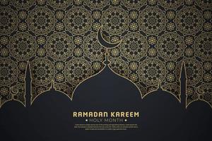 Ramadan Kareem template with mandala pattern and mosque. Vector Islamic background