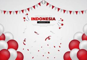 diseño del día de la independencia de indonesia con globo, cinta, estrella y bandera. fondo moderno del día de la independencia vector