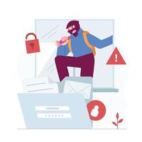 Stealing data concept vector Illustration idea for landing page template, Online Fraud, internet crime hacker steal information, phising and piracy, security safety leak, Hand drawn Flat Styles