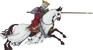 caballero medieval a caballo. rey. jinete con armadura de malla a caballo. estilo antiguo. ilustración. vector