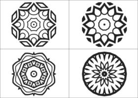 conjunto de mandalas redondos aislados sobre fondo blanco. conjunto monocromo vectorial de mandalas con patrón de adorno floral, elemento decorativo étnico, plantilla de mandala para tarjetas de decoración de página, libro, logotipos vector