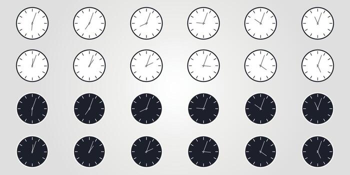 conjunto de hora mundial. iconos de reloj simples en estilo plano. objetos de diseño vectorial. vector