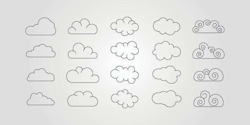 set of cloud icon logo vector symbol minimal design, line art bubble cloud logo design