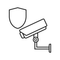 icono de línea de cámara cctv con signo de protección. vector