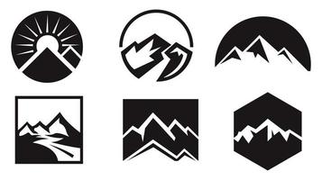 mountain landscape outdoor peak adventure silhouette logo set vector