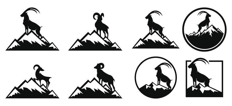 Silhouette of a mountain mammal goat animal .