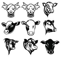 símbolo estilizado de vaca y silueta de retrato de cabeza de vaca de animal de granja vector