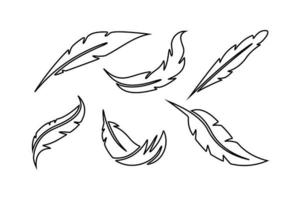 conjunto de líneas de iconos plumas negras de aves, conjunto vectorial de pollo de plumas. vector