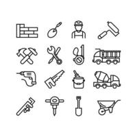 herramientas de construcción iconos de diseño de gestión y flujo de trabajo del sitio de construcción, maquinaria y equipo de construcción logotipo de línea de contorno vector