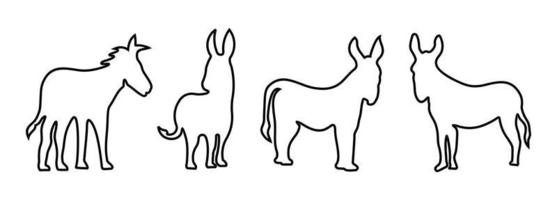 conjunto de líneas de iconos de burro de la colección de animales. símbolo de burro de elemento de línea simple vector