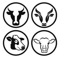 Cow head stylized symbol, cow portrait. Silhouette of farm animal, cattle. Emblem, logo or label for design. Vector illustration.