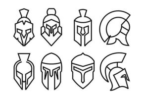 conjunto de líneas de iconos elementos de plantilla de diseño de logotipo de guerrero espartano, gladiador de iconos o símbolo de casco de caballero de Troya vector