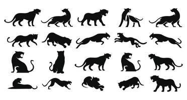 leopards,Puma, panther, and tiger action silhouette. good use for symbol, logo, web icon, mascot, sign, sticker vector