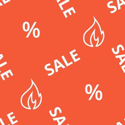 Sale and hot discounts seamless pattern. Special offer. Vector orange background with the slogan sale and the symbol of fire.