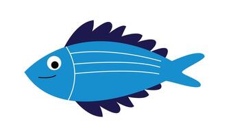 Blue fish illustration in funny cartoon style vector