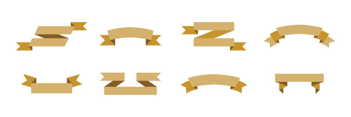 Set of curled or multiply ribbons in golden