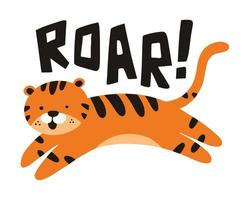 A wildlife animal illustrated in a cute style. The jumping tiger. vector