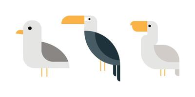 Flat design illustrations of birds in grey colors. vector