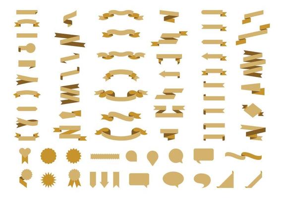 Set of ribbon in various styles in golden.