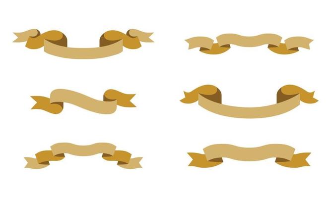 Set of curled or multiply ribbons in golden