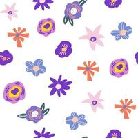 Flowers seamless pattern. Spring floral background. Creative blooming texture. Great for fabric, textile. Vector cartoon Illustration