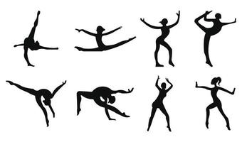 Set of silhouettes of girls doing exercises for body muscles vector