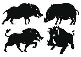 Vector black silhouette of the wild boar isolated on white background