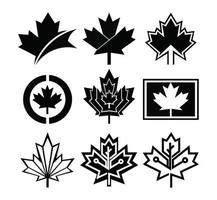 rojo, negro, Canadá hoja de arce icono imagen vector logo inspiración