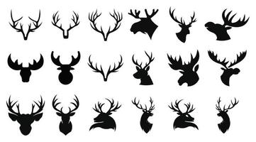 Horned Animals Silhouette Collection Deer Stag Moose Caribou vector