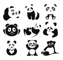 conjunto de silueta animal panda vector