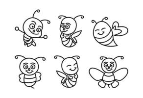 establezca la línea de iconos de las etiquetas de miel y abeja para los productos con el logotipo de la miel, icono de abeja voladora ilustración vectorial de estilo plano. vector