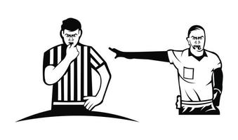 árbitro de fútbol silbando mostrando la mano de parada durante el partido, deporte, árbitro de fútbol, juez de fútbol de icono de silbato, entrenador de fútbol, golpe de policía. vector