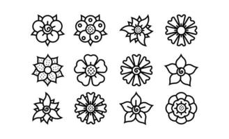 conjunto de líneas de iconos de elementos florales, colección de contornos negros de flores vectoriales, flores de arte lineal para el diseño vector