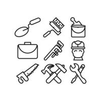 builder tools Construction site workflow and management  design icons,Machinery and building equipment outline line logo vector