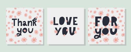 For you Love you set text lettering Valentine's day banner with flowers vector