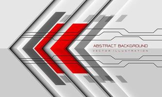 Abstract red grey arrow direction geometric on white glossy black line cyber design modern technology futuristic background vector