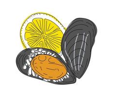 Street food. Stuffed mussels. vector