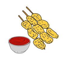 Fried mussels hand drawn vector design.