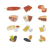 Kokorec, stuffed mussels, fried mussels, hand drawn vector design.