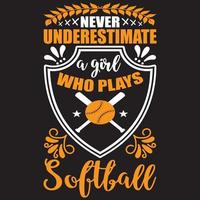 never underestimate a girl who plays softball vector