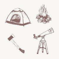 hand drawn camping elements set vector