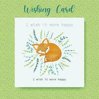 tarjeta de deseos de acuarela de fox con plantilla de diseño floral leavesvector vector